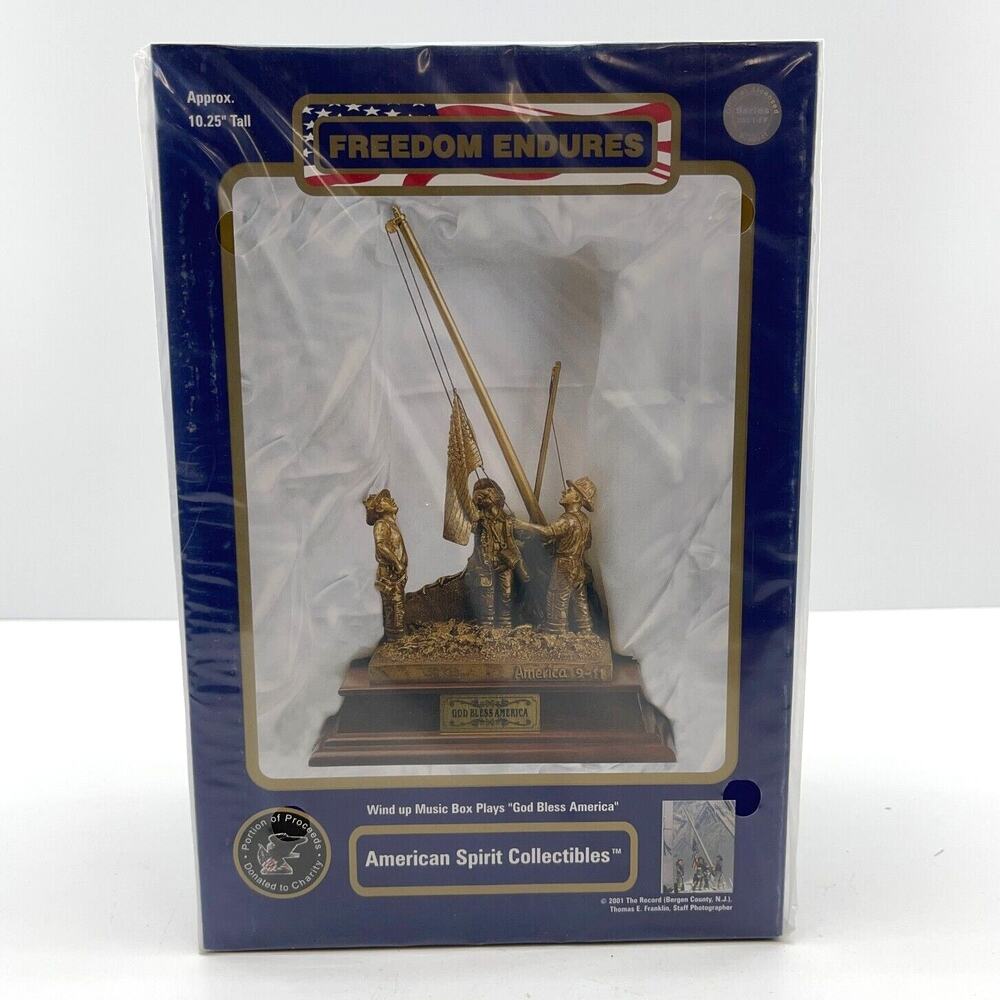 Freedom Endures Gold Tone Statue Music Box 10.25" - Plays God Bless America